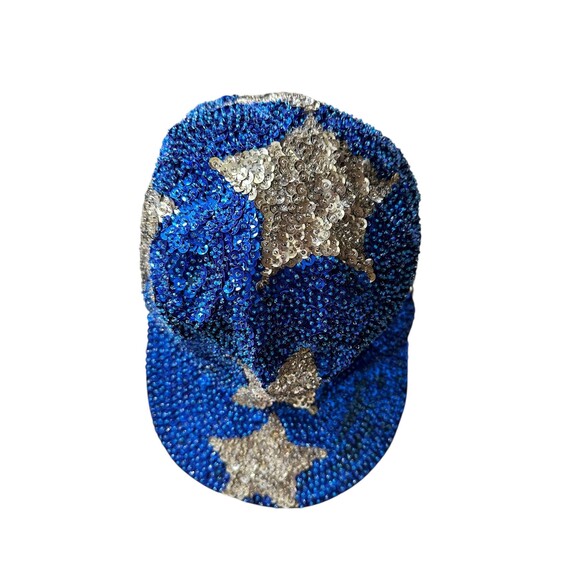 Vintage KENAR Sequin Baseball Cap, Y2K Blue Star Hat main image 6